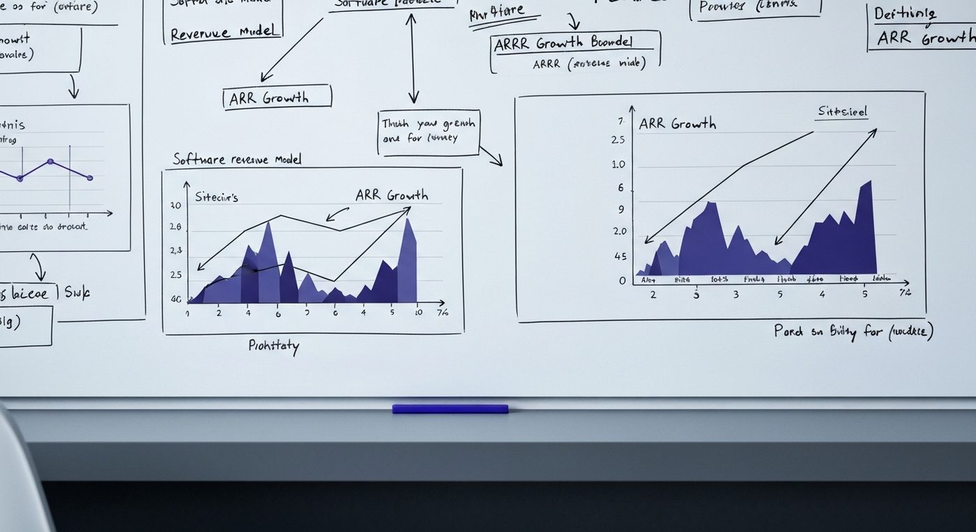 Whiteboard mit ARR-Wachstumsgrafiken und Software-Umsatzmodellen