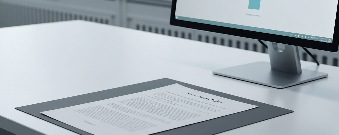 Regulierungsdokument auf einem Schreibtisch in einem modernen Büro – symbolisch für den US-KI-Testrahmen