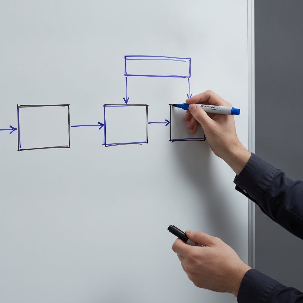 Engineer sketching security architecture for an AI isolation system on a whiteboard
