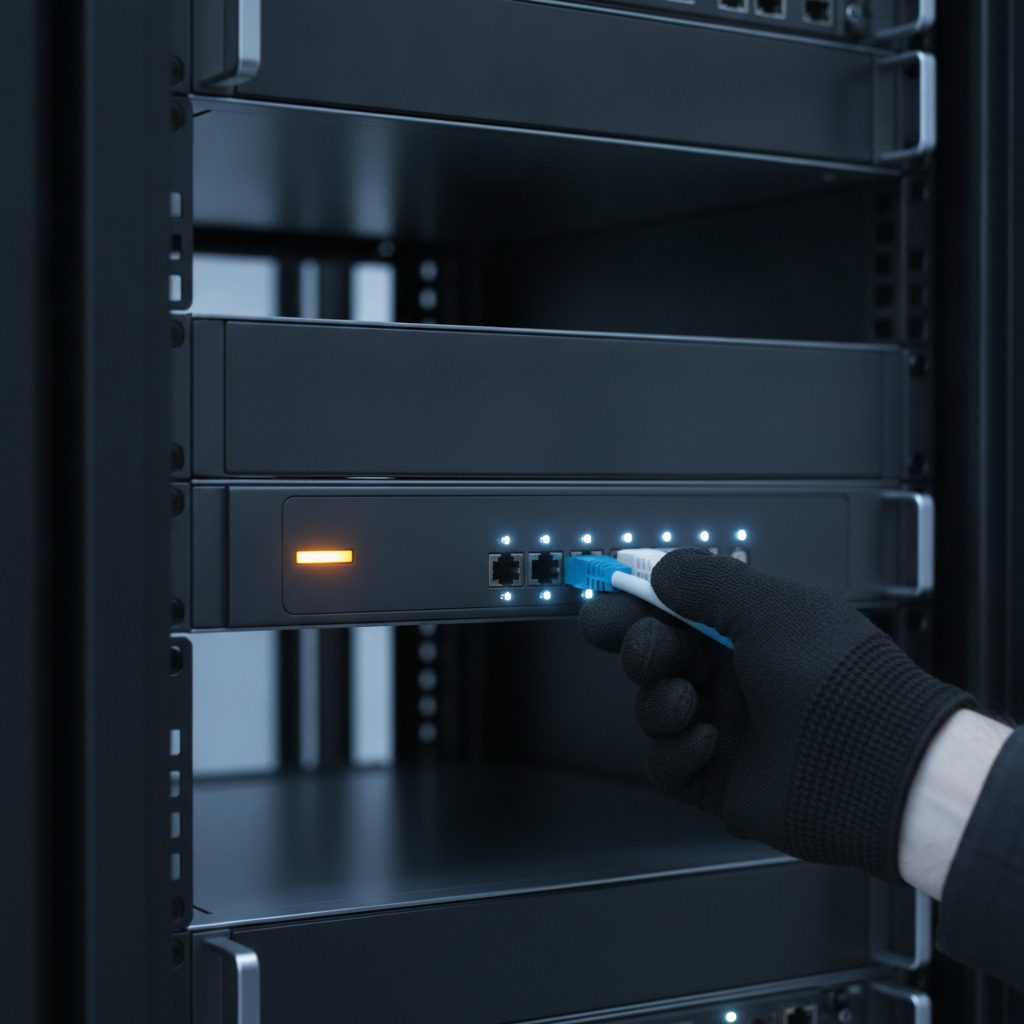 Hardware-Sicherheitsmodul in einem Serverrack – Symbol für physische KI-Infrastrukturprüfung