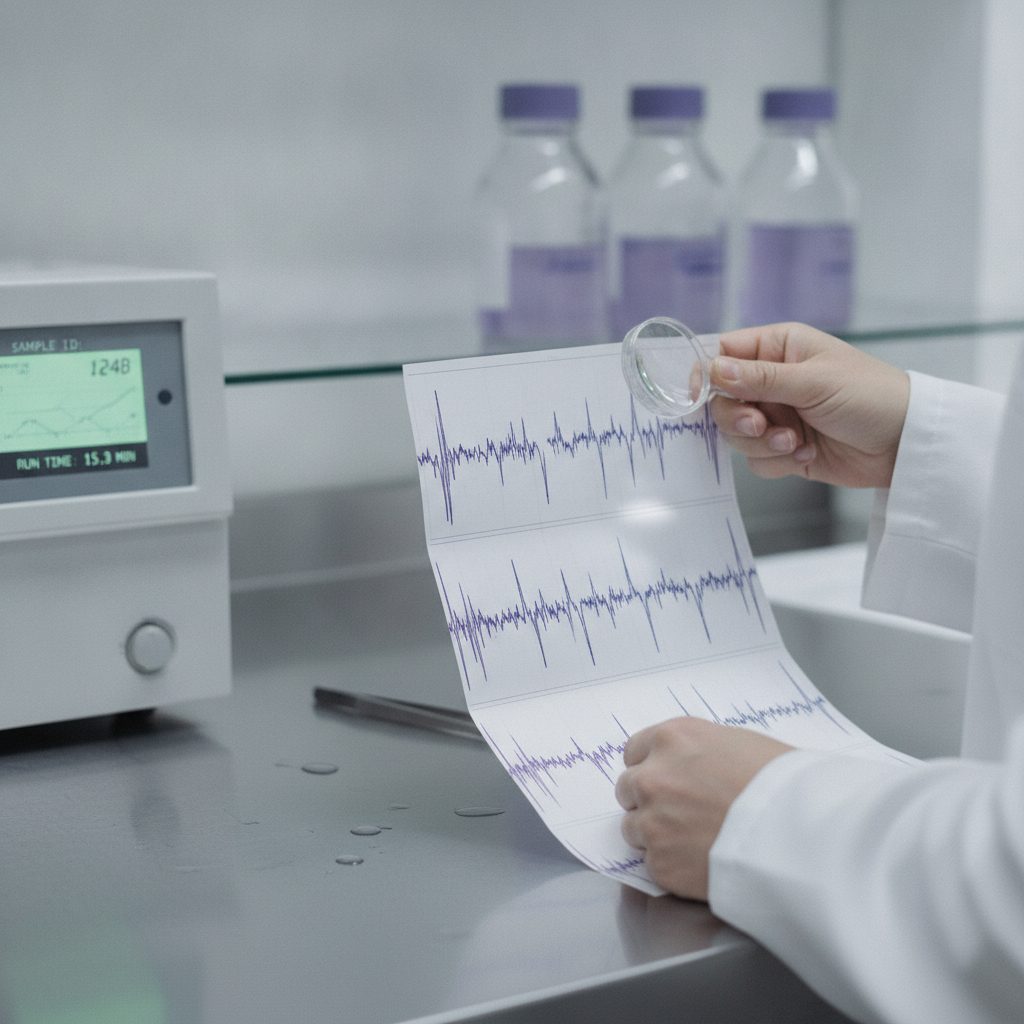 Researcher reading a chromatogram in the lab – quality control in biopharmaceutical development