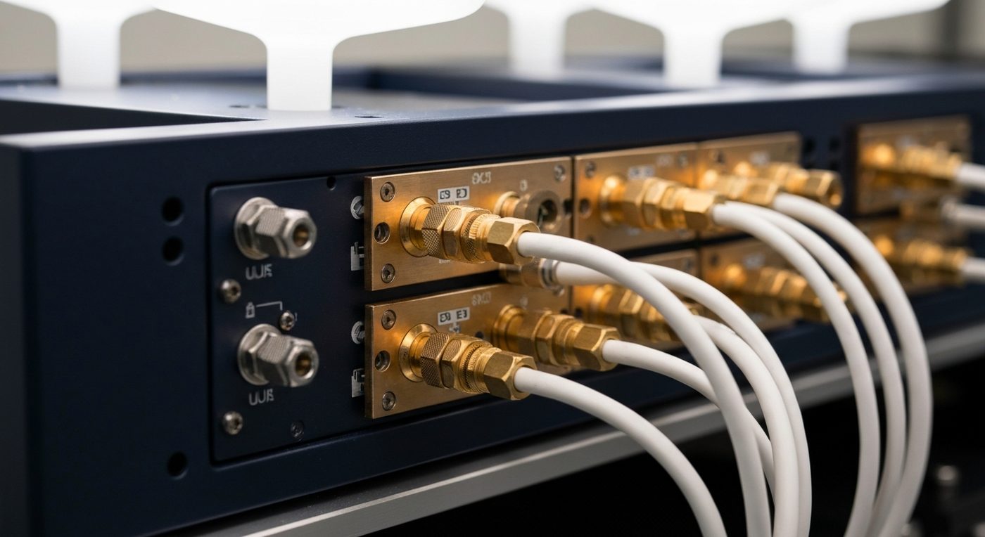Steuerungselektronik-Racks für einen Quanten-Prozessor-Teststand im Labor