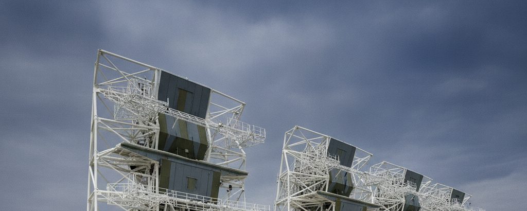 Military radar antenna array under an overcast sky – illustration of a defense supply chain
